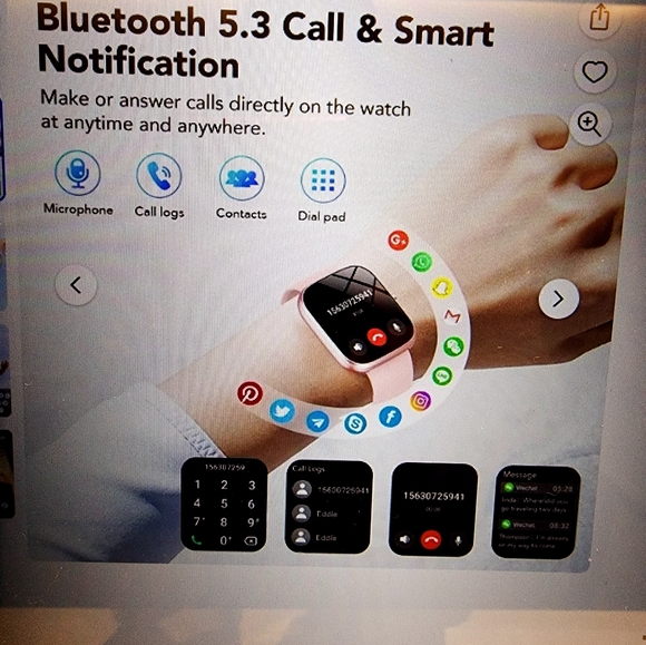 Smart Watch for Android and iPhone, IP68 Waterproof Smartwatch for Women Men 100 - Picture 8 of 9